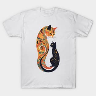 Gustav Klimt's Vibrant Whiskers: Colorful Cat Illustration T-Shirt